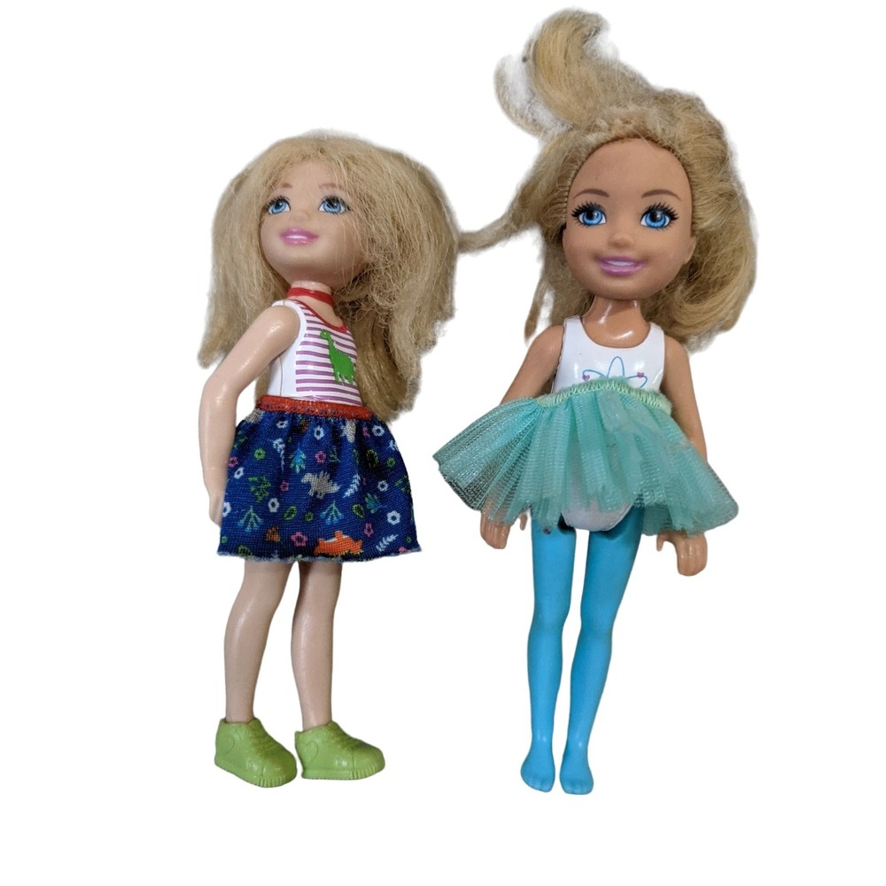 Mattel Chelsea Dolls Lot of 2 Blonde Small Dolls Dinosaur and‎ Science Outfits